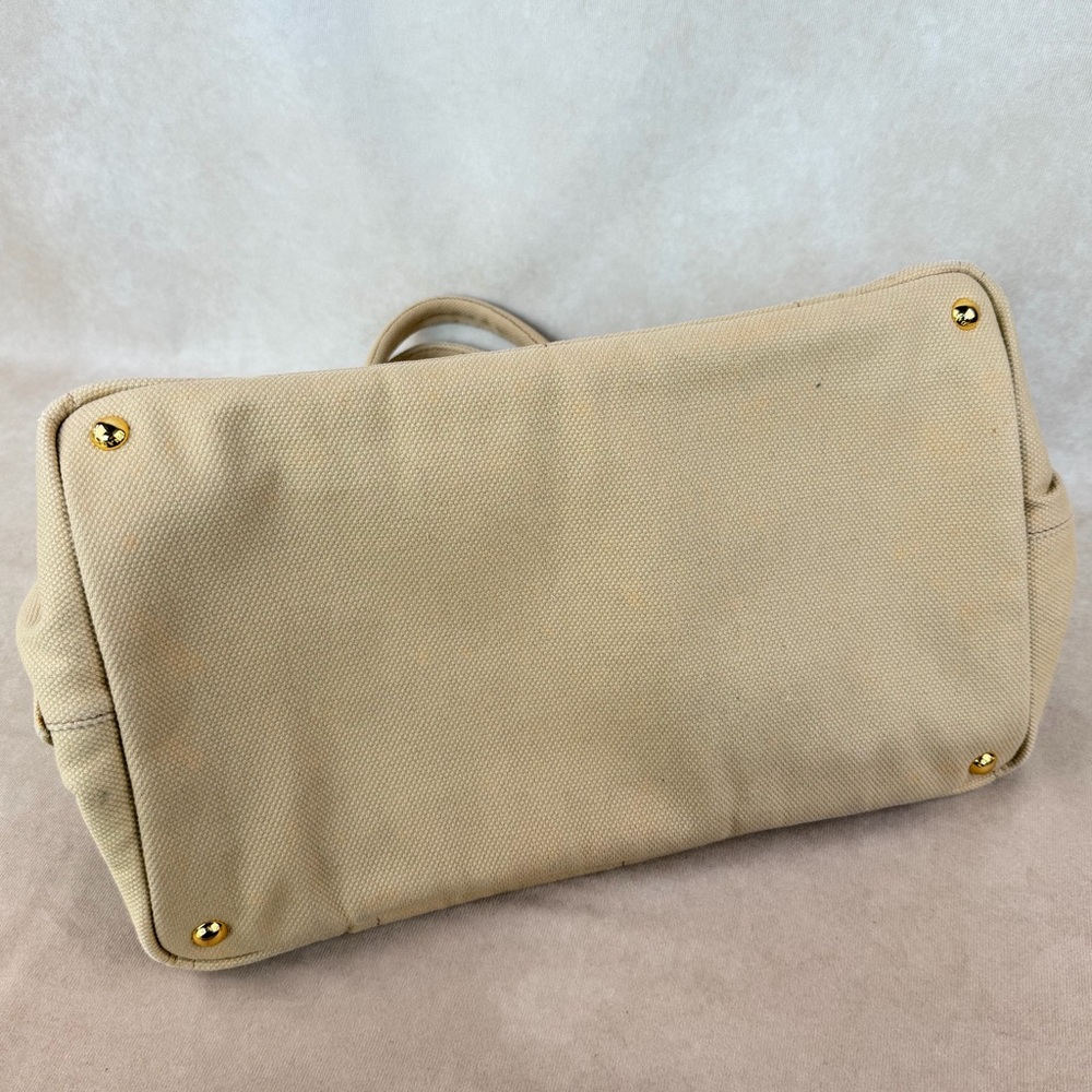 Prada Canapa Large Beige Canvas Tote Bag Gold Hardware - Picture 11 of 15
